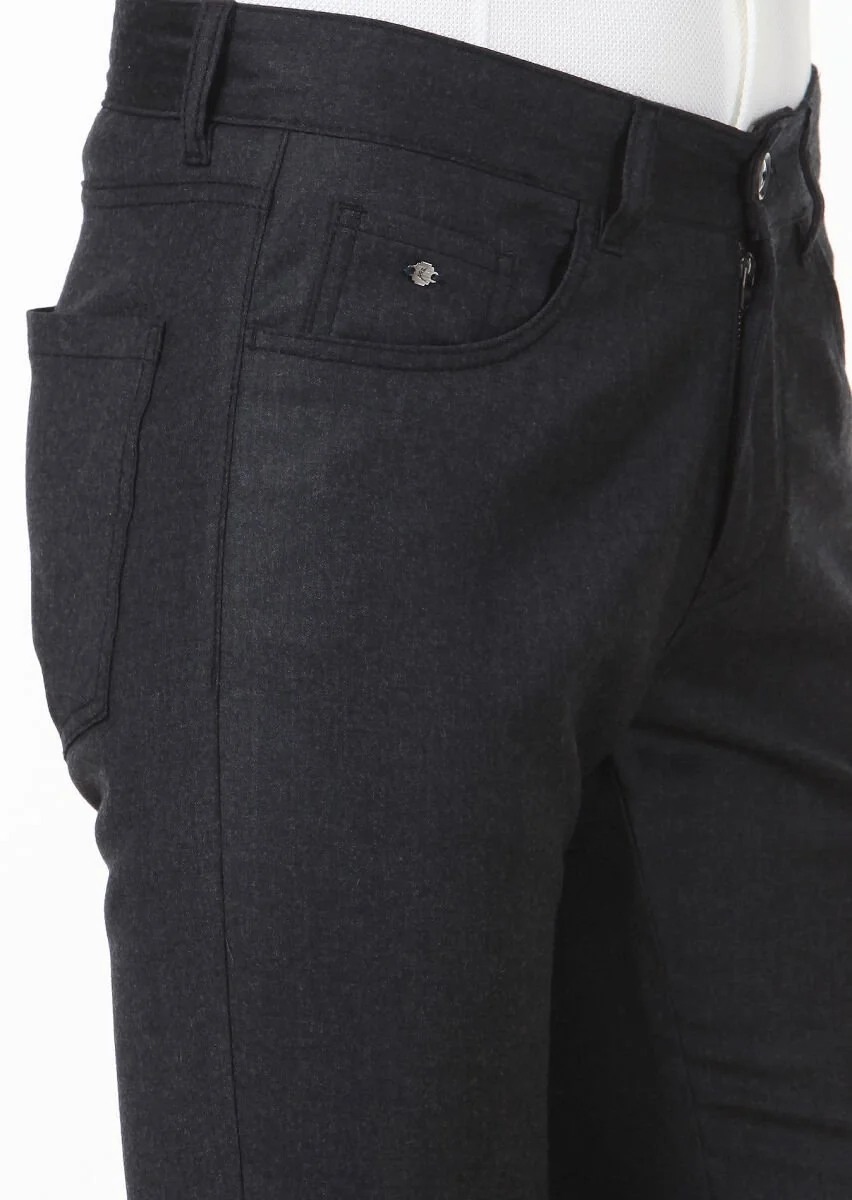 Antrasit Düz Kumaş Slim Fit Casual Yün Karışımlı Pantolon - 3