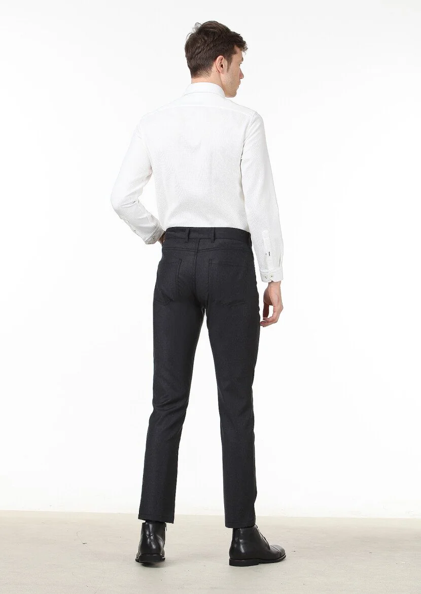 Antrasit Düz Kumaş Slim Fit Casual Yün Karışımlı Pantolon - 4
