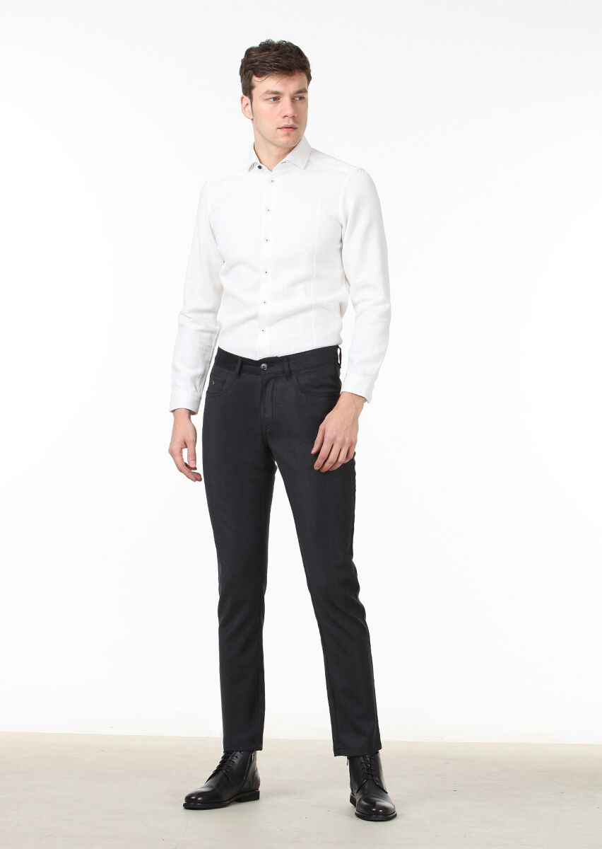 Antrasit Düz Kumaş Slim Fit Casual Yün Karışımlı Pantolon - 1
