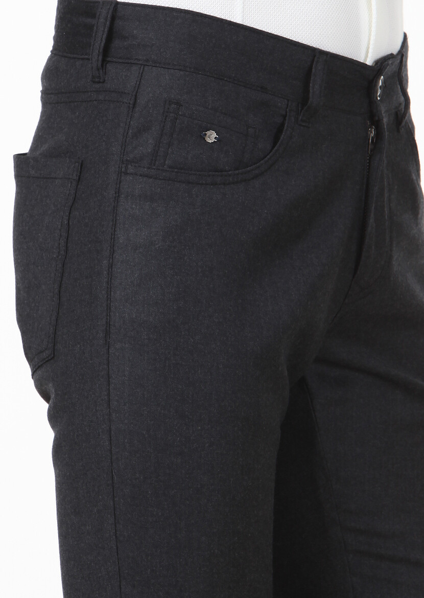 Antrasit Düz Kumaş Slim Fit Casual Yün Karışımlı Pantolon - 3
