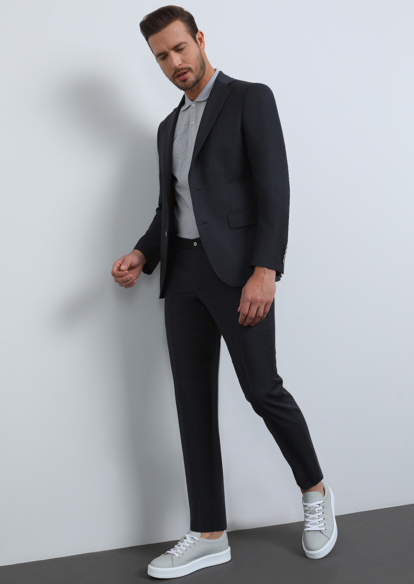 Antrasit Düz Modern Fit %100 Yün Takım Elbise - 1