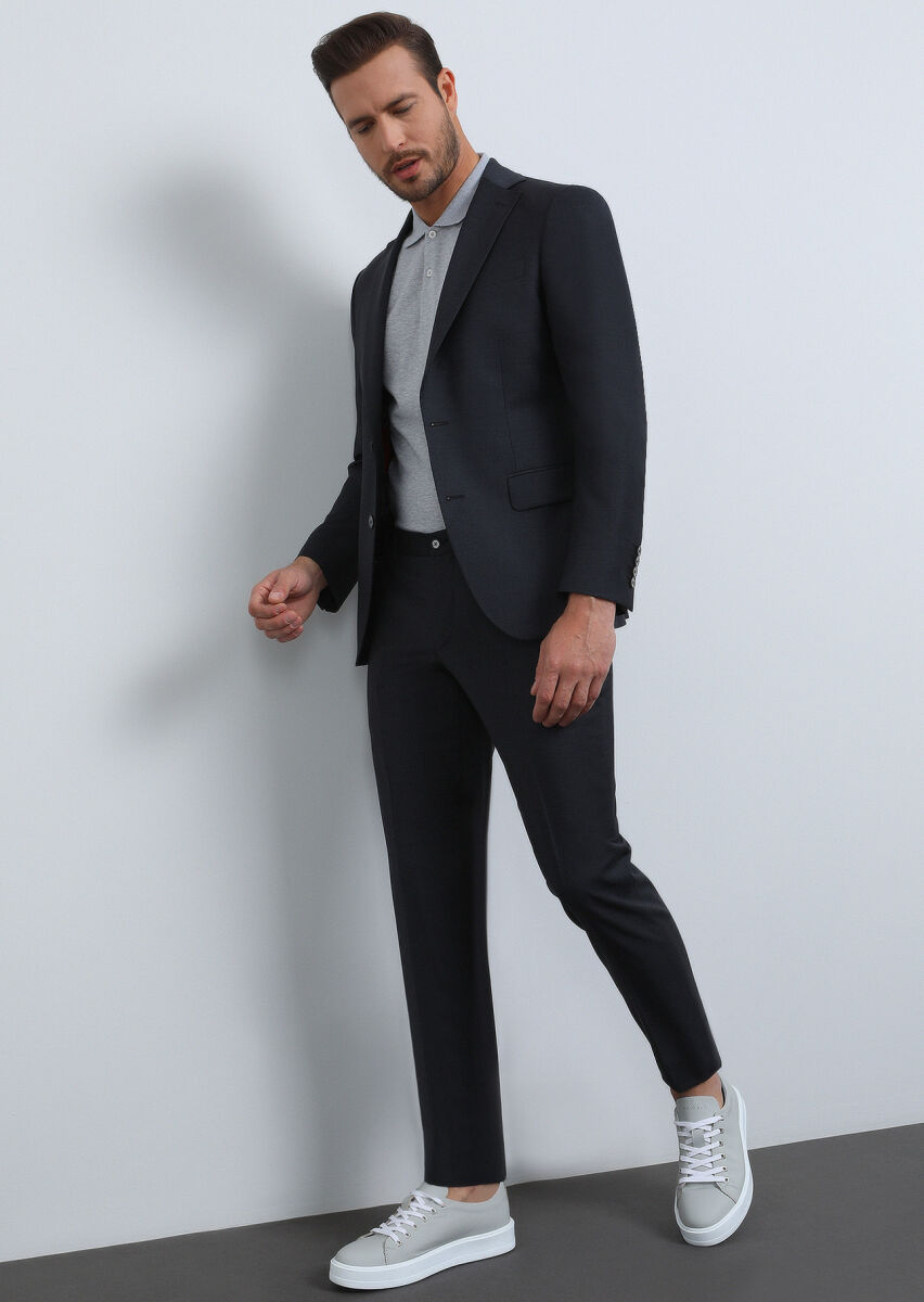 Antrasit Düz Modern Fit %100 Yün Takım Elbise - 1