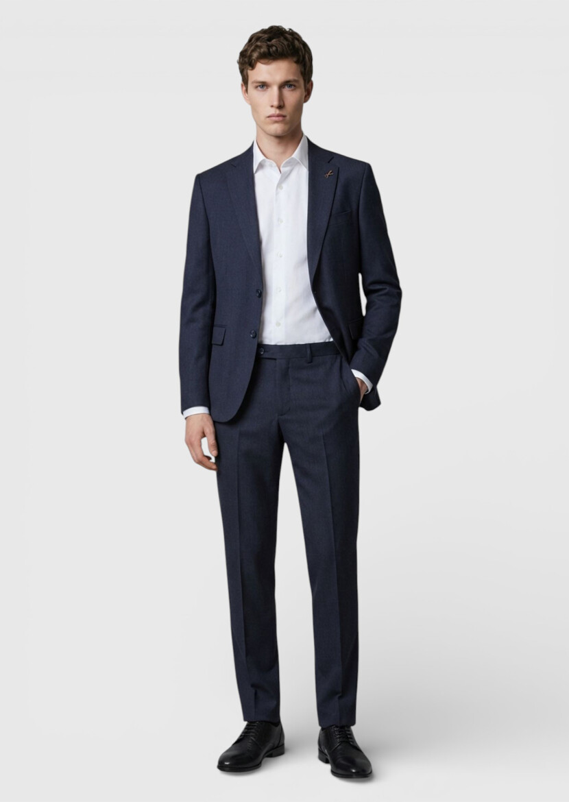 Antrasit Düz Modern Fit %100 Yün Takım Elbise - RAMSEY