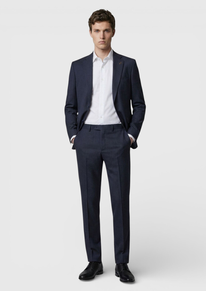 Antrasit Düz Modern Fit %100 Yün Takım Elbise - 3