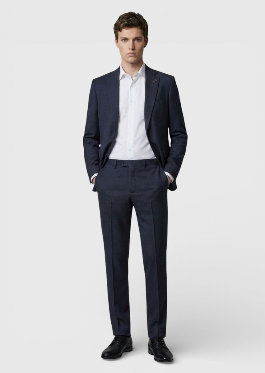 Antrasit Düz Modern Fit %100 Yün Takım Elbise - 3