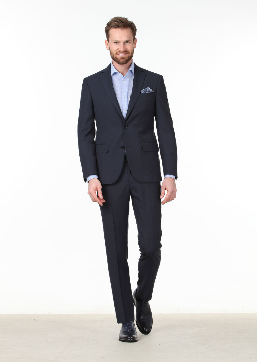 Antrasit Düz Modern Fit Yün Karışımlı Takım Elbise - 1