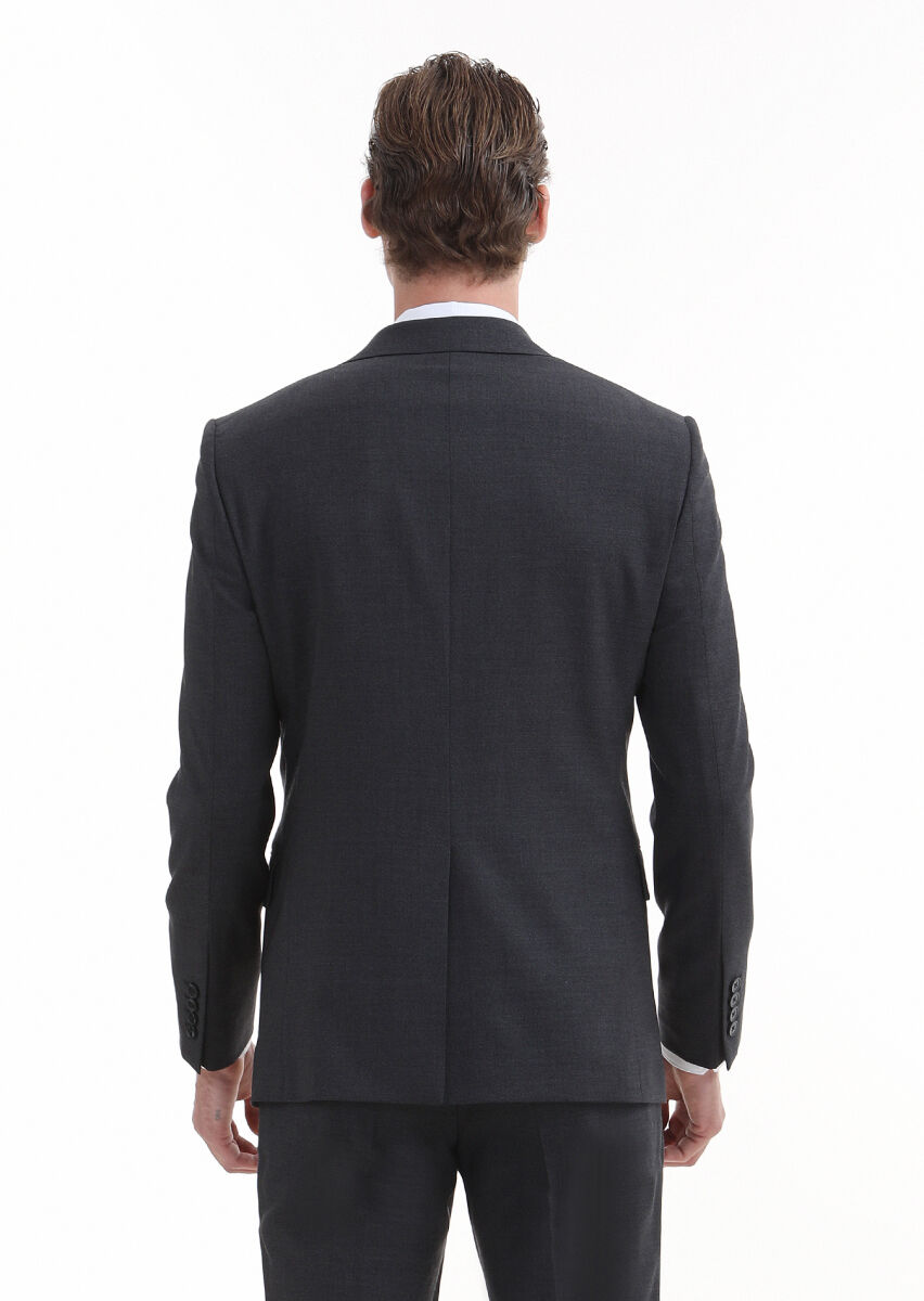 Antrasit Düz Modern Fit Yün Karışımlı Takım Elbise - 4