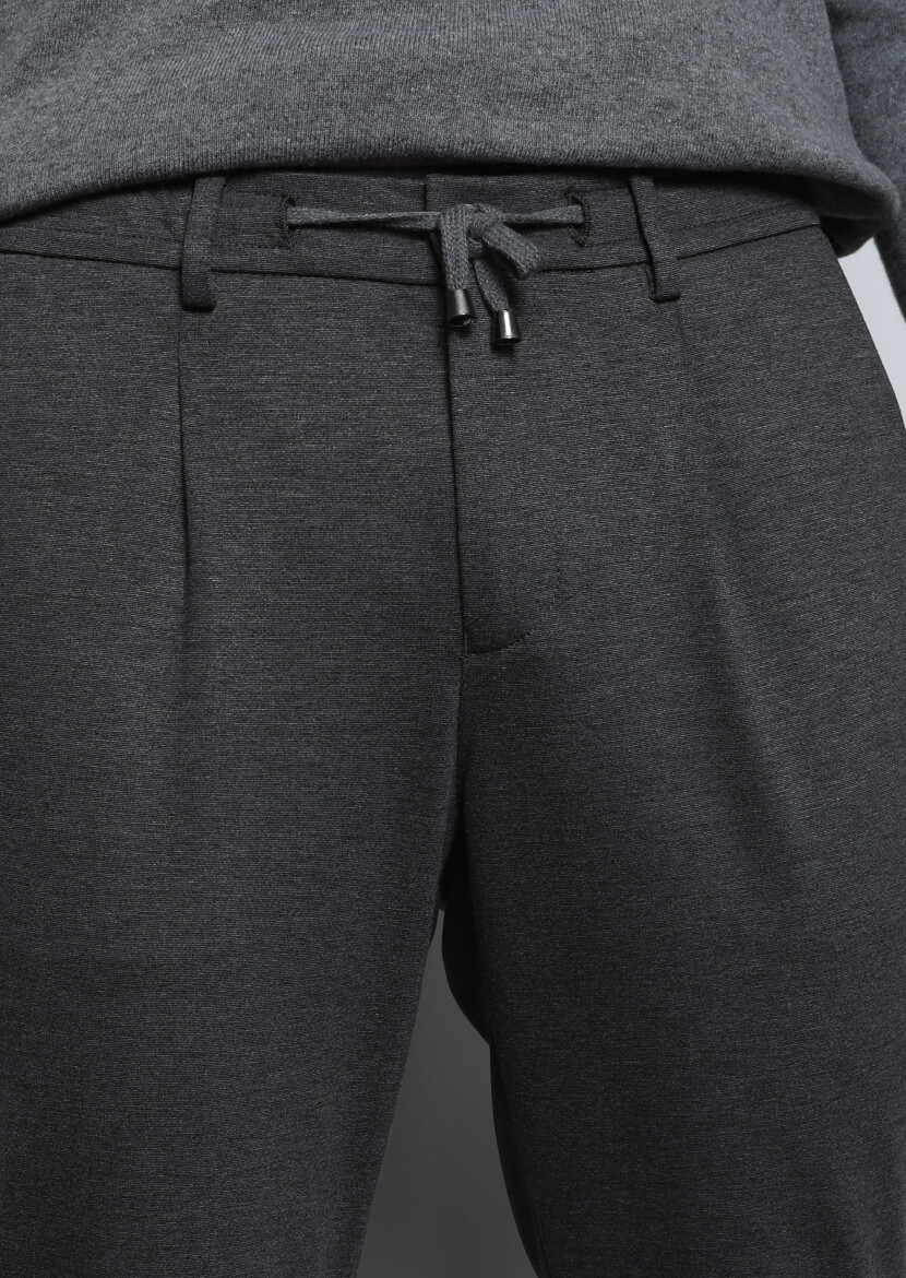 Antrasit Düz Örme Jogging Fit Casual Pantolon - 2