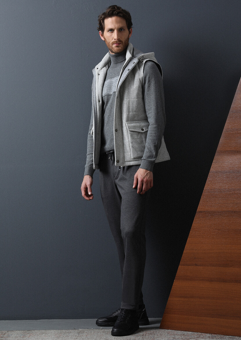 Antrasit Düz Örme Jogging Fit Casual Pantolon - 3