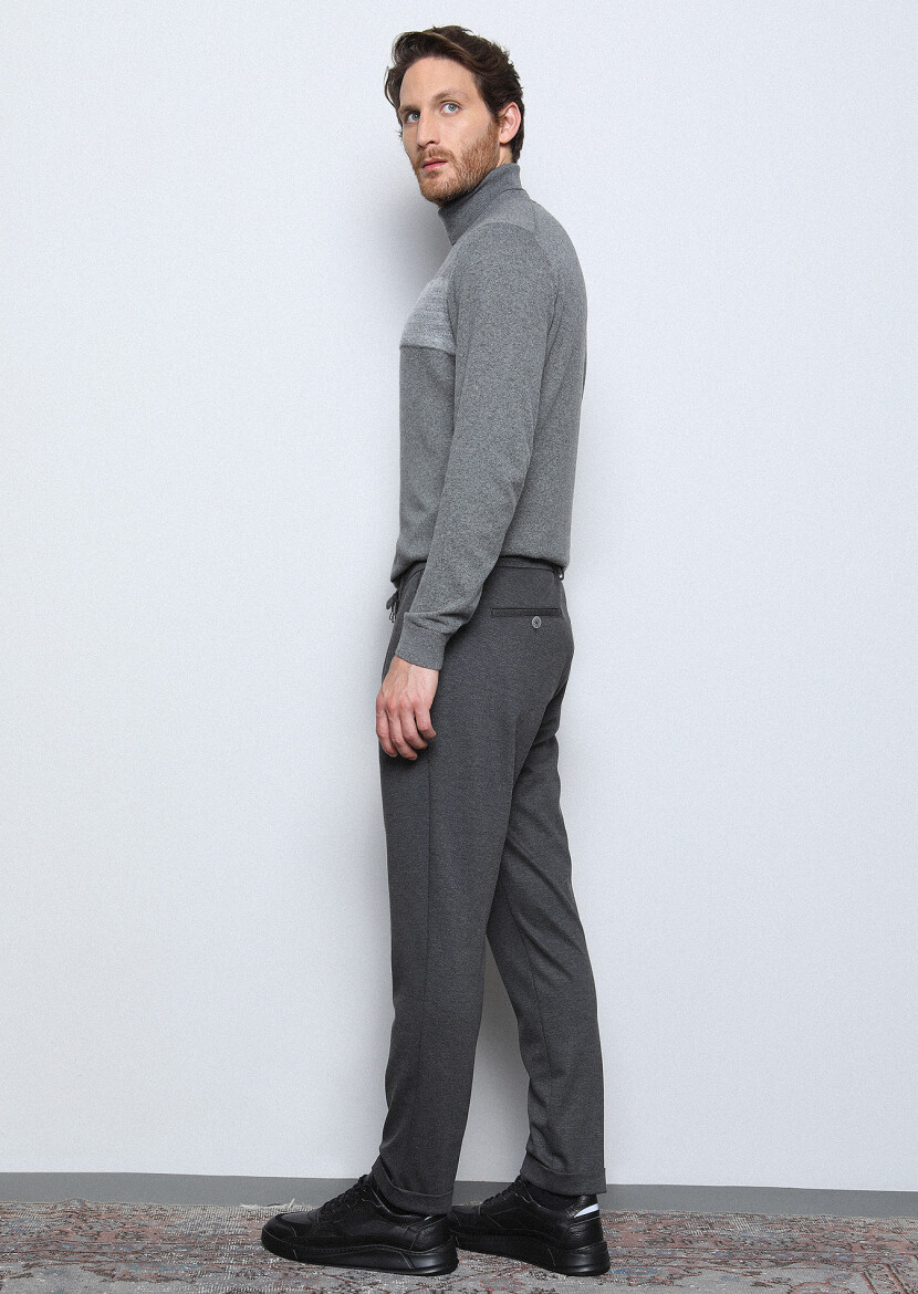 Antrasit Düz Örme Jogging Fit Casual Pantolon - 5