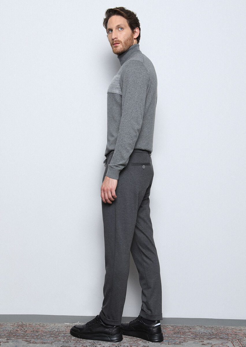 Antrasit Düz Örme Jogging Fit Casual Pantolon - 5
