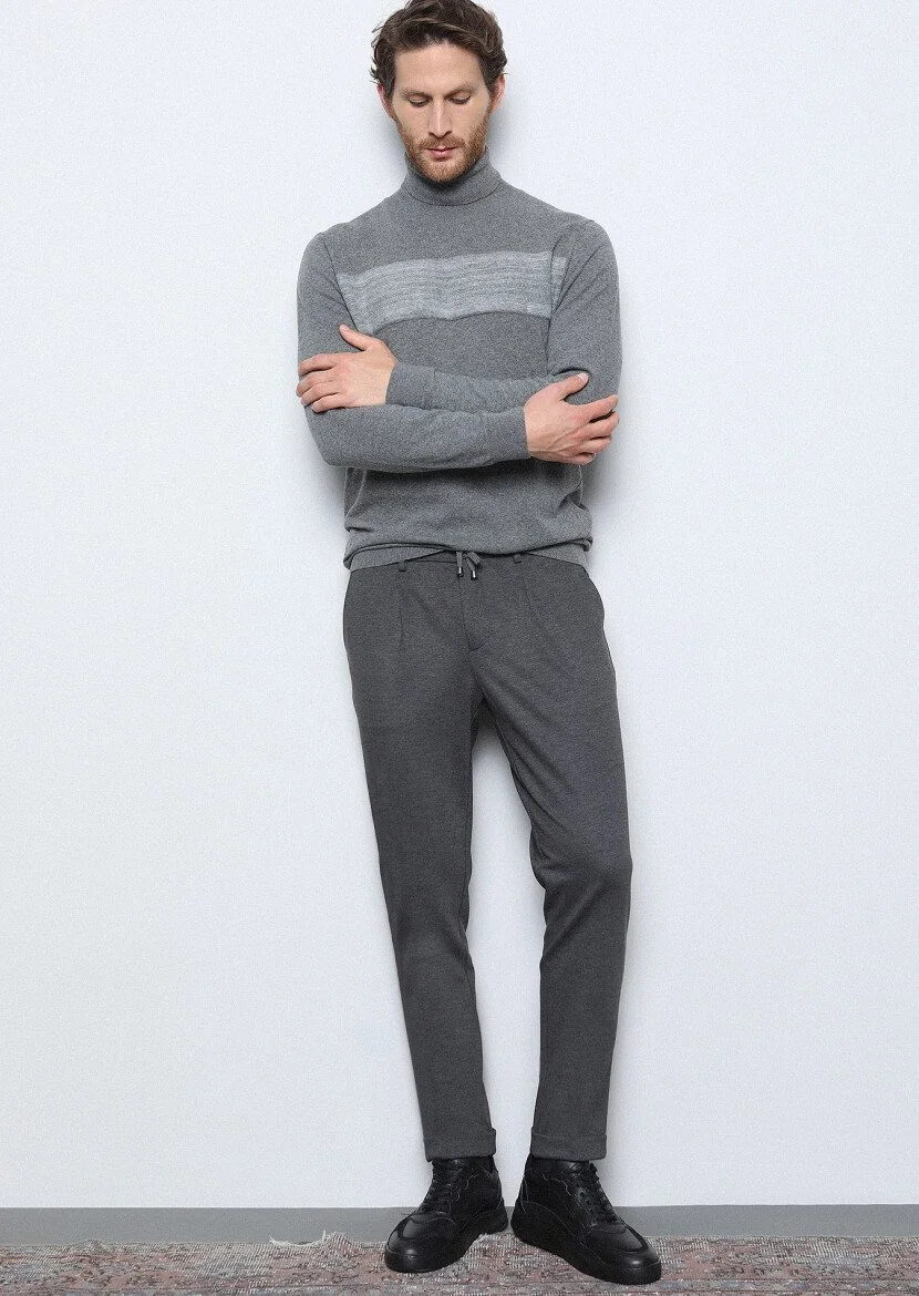 Antrasit Düz Örme Jogging Fit Casual Pantolon - 1