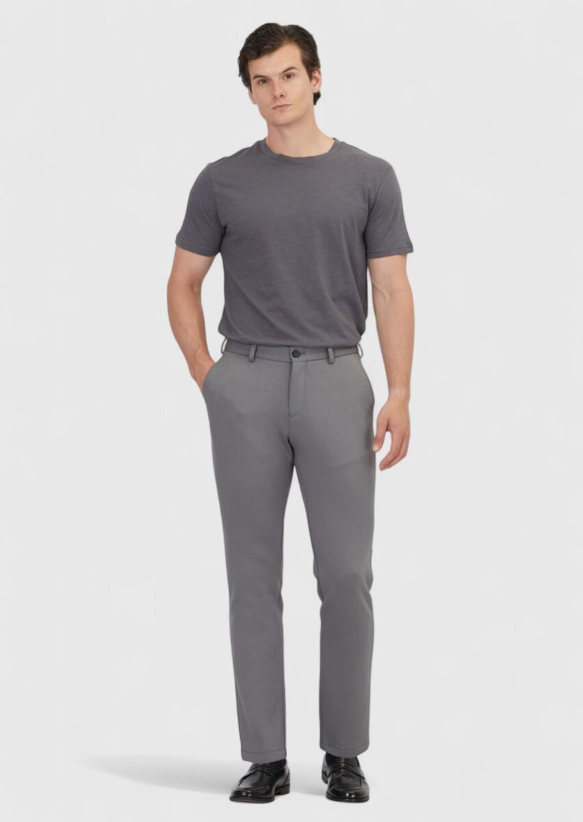 Antrasit Düz Örme Jogging Fit Casual Pantolon - 1