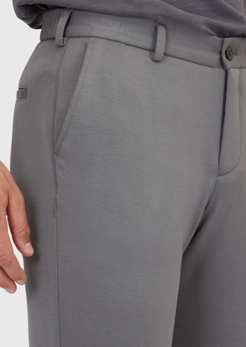 Antrasit Düz Örme Jogging Fit Casual Pantolon - 3