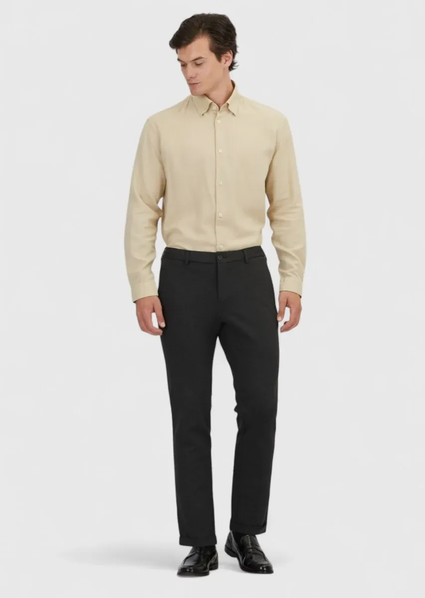 Antrasit Düz Örme Jogging Fit Casual Pantolon - 1