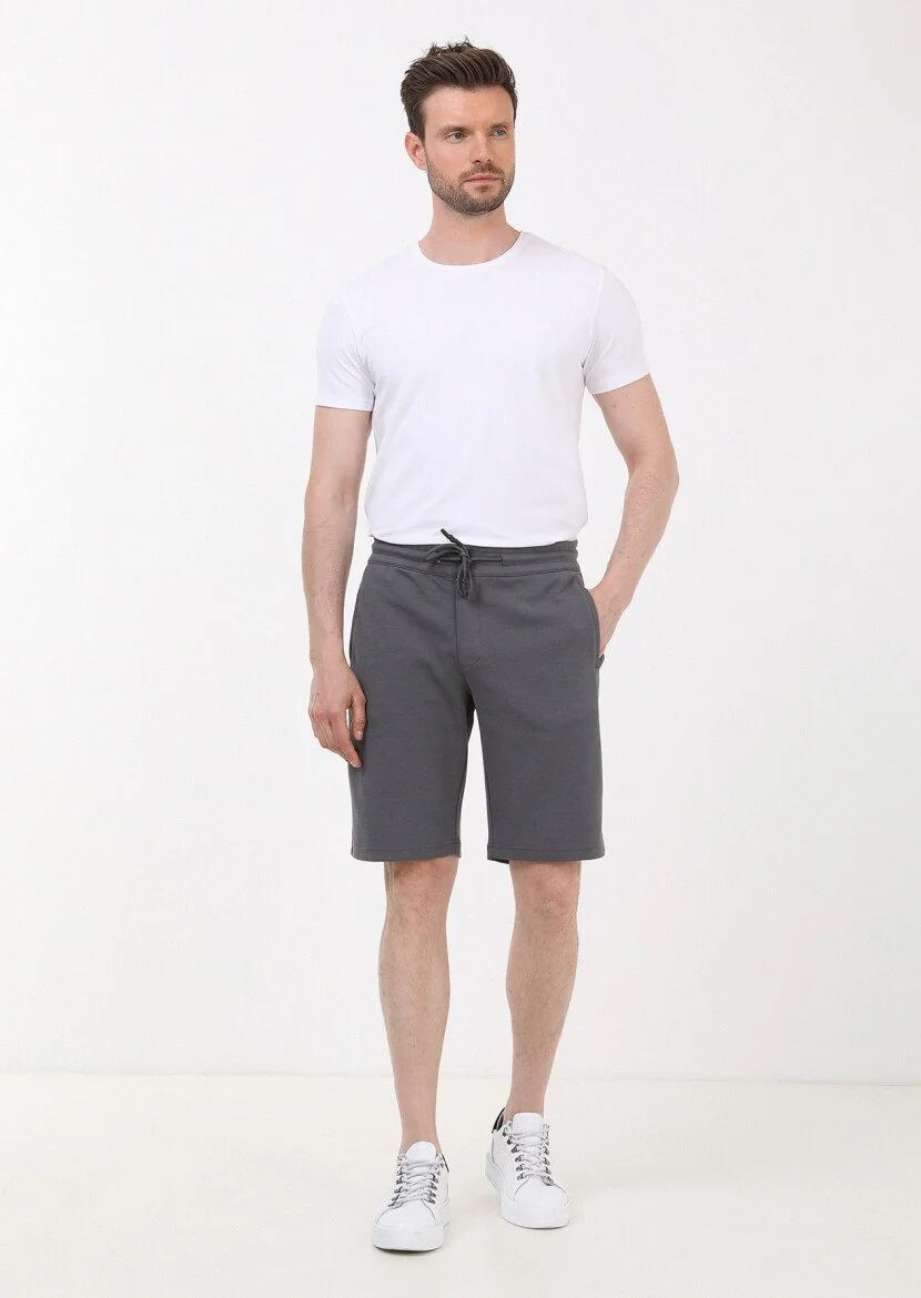 Antrasit Düz Örme Regular Fit Casual Pamuk Karışımlı Bermuda - 1