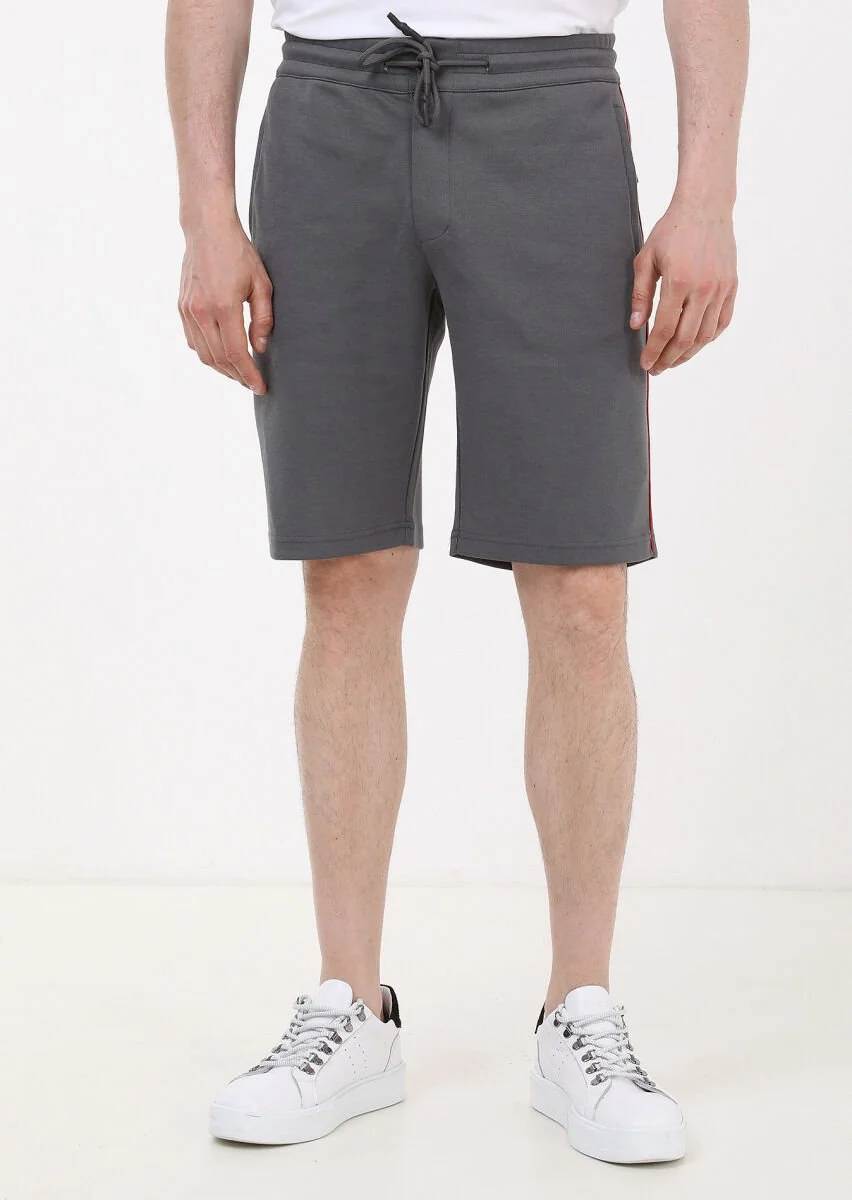 Antrasit Düz Örme Regular Fit Casual Pamuk Karışımlı Bermuda - 2