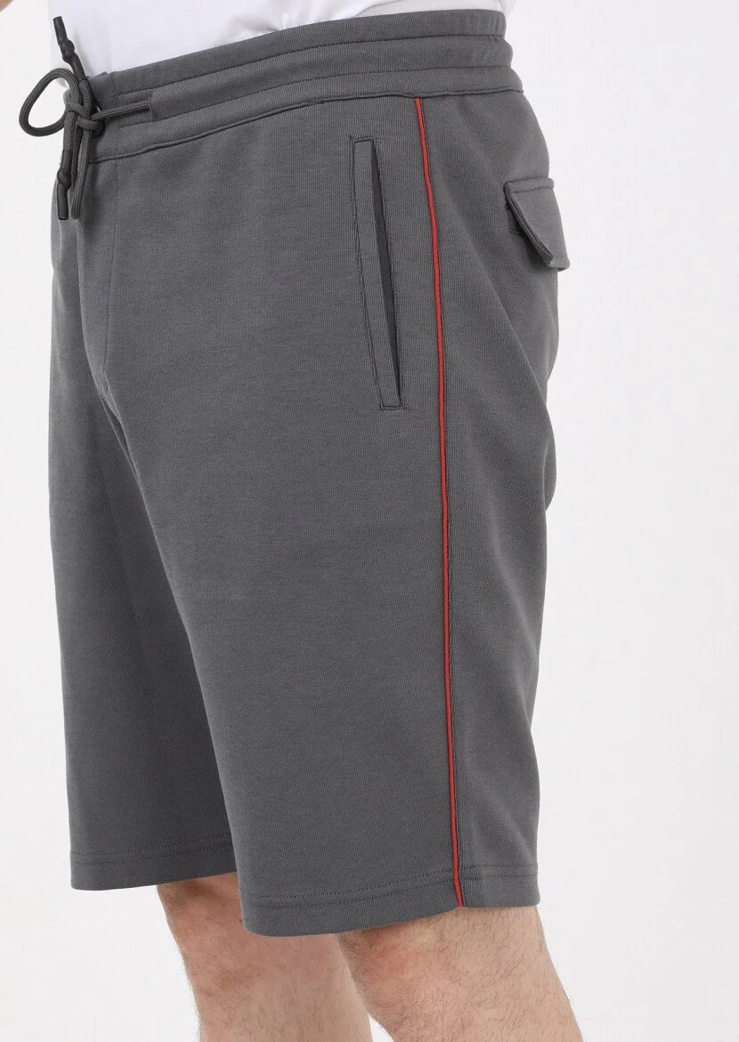 Antrasit Düz Örme Regular Fit Casual Pamuk Karışımlı Bermuda - 3
