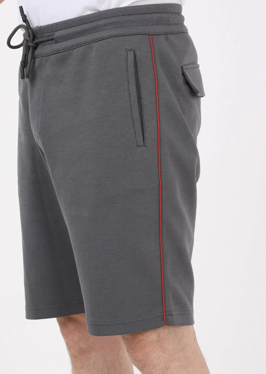 Antrasit Düz Örme Regular Fit Casual Pamuk Karışımlı Bermuda - 3