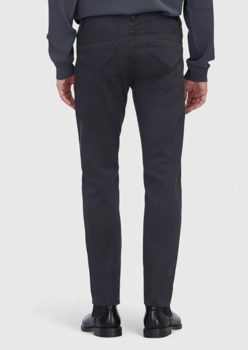 Antrasit Düz Örme Slim Fit Casual Pamuk Karışımlı Pantolon - 5