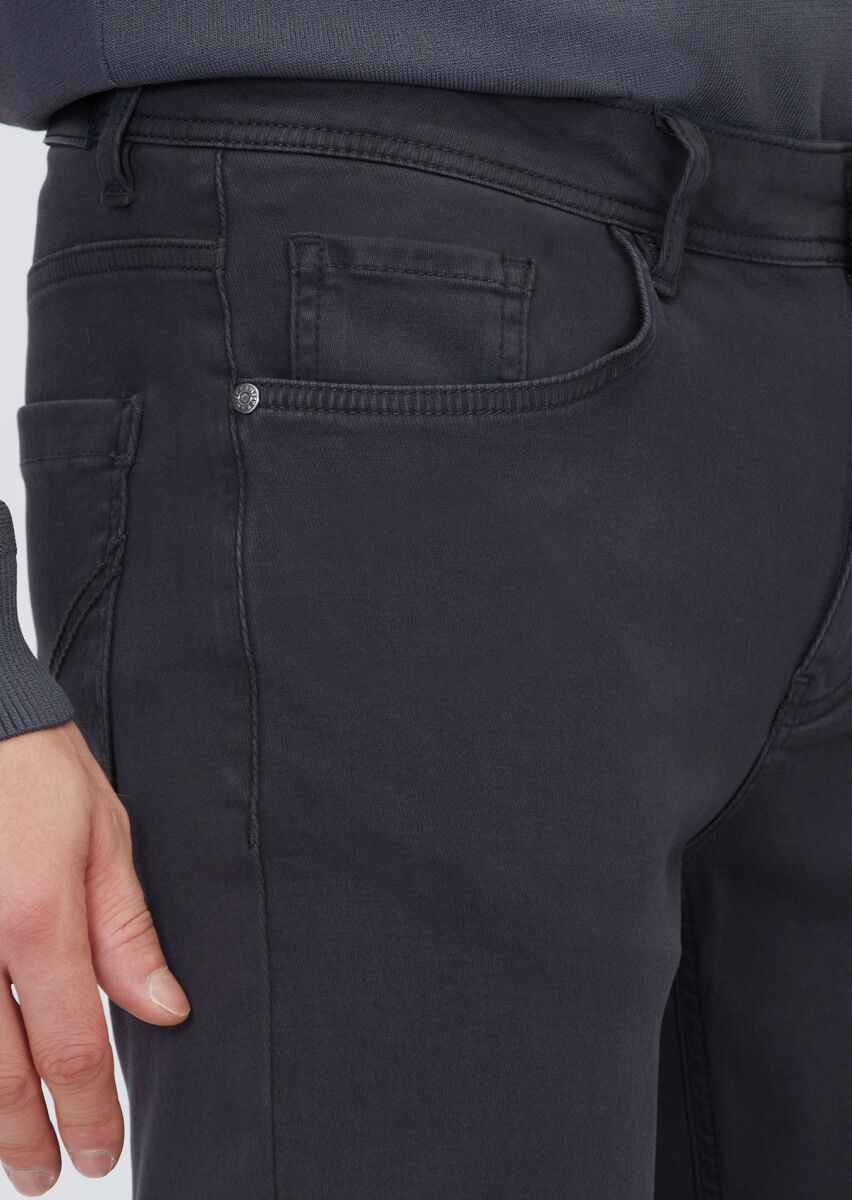 Antrasit Düz Örme Slim Fit Casual Pamuk Karışımlı Pantolon - 3