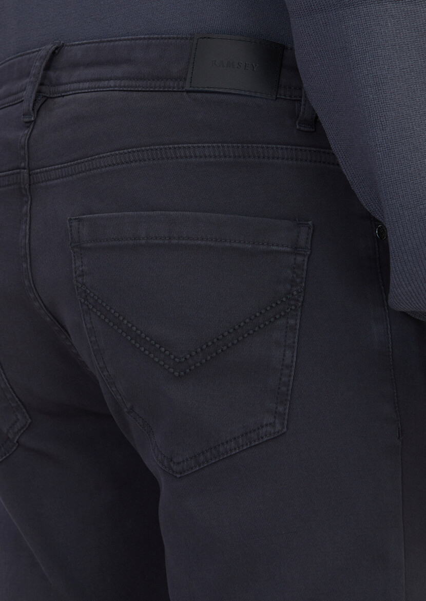 Antrasit Düz Örme Slim Fit Casual Pamuk Karışımlı Pantolon - 4