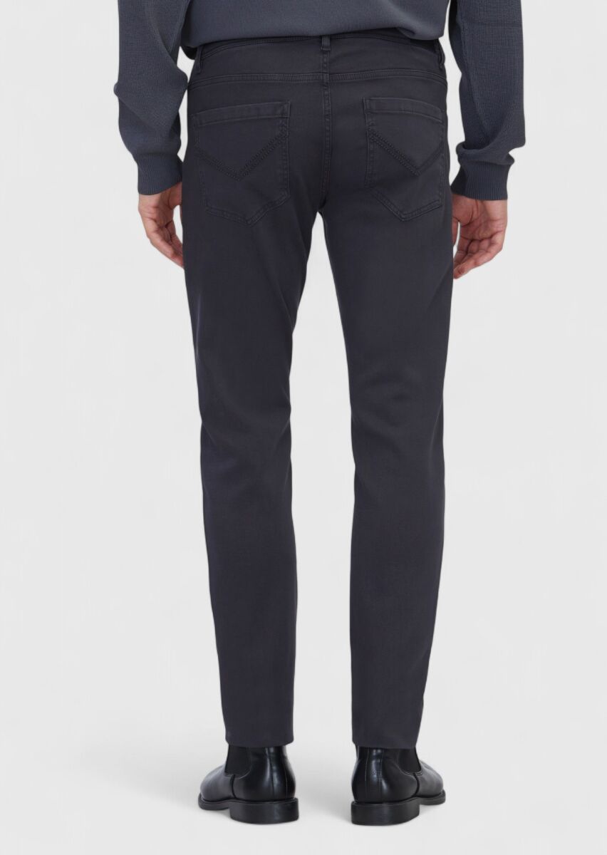 Antrasit Düz Örme Slim Fit Casual Pamuk Karışımlı Pantolon - 5