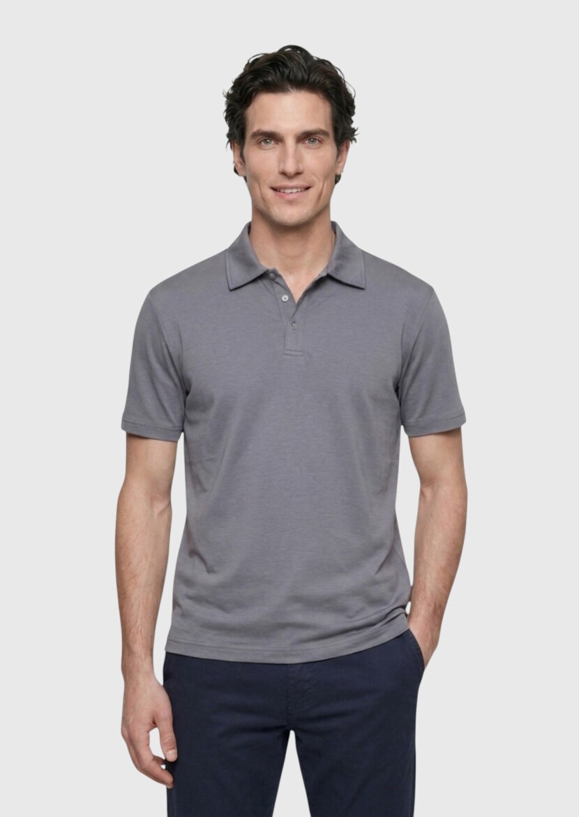 Antrasit Düz Pamuk Karışımlı T-Shirt 