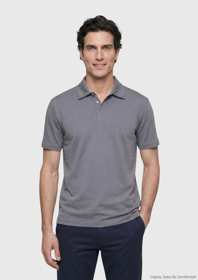 Antrasit Düz Pamuk Karışımlı T-Shirt - RAMSEY