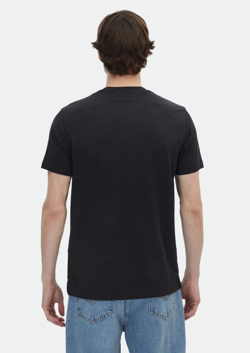 Antrasit Düz Polo Yaka İpek Karışımlı T-Shirt - 6