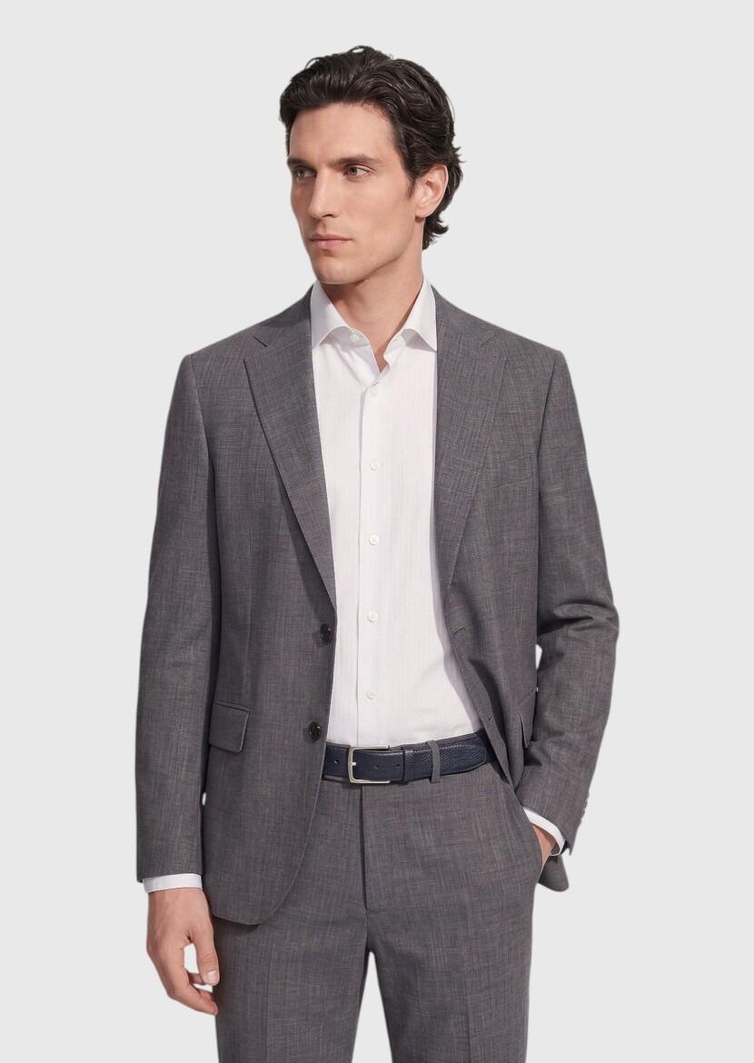 Antrasit Düz Regular Fit İpek Karışımlı Takım Elbise - 4