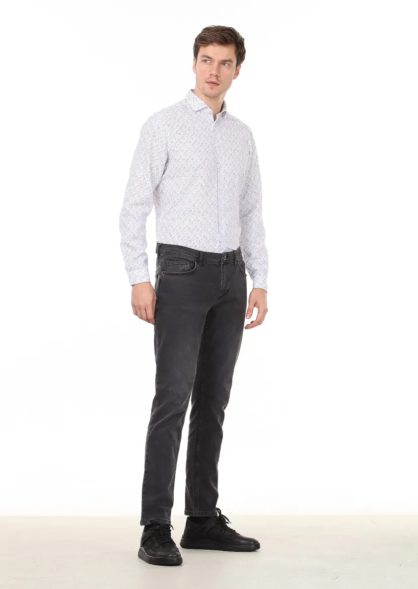 Antrasit Düz Slim Fit Denim Pamuk Karışımlı Pantolon - 3