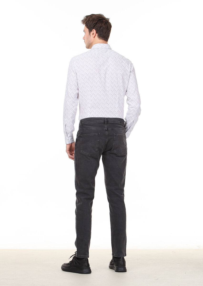 Antrasit Düz Slim Fit Denim Pamuk Karışımlı Pantolon - 4
