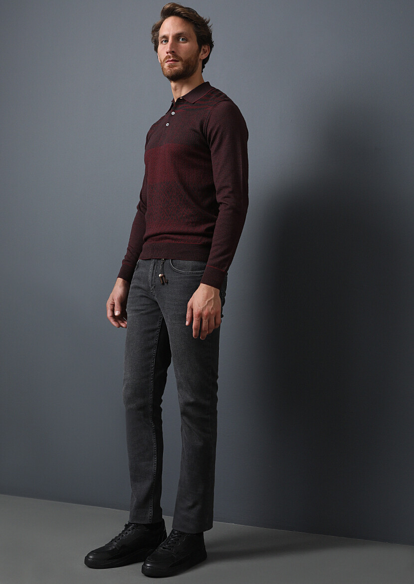 Antrasit Düz Slim Fit Denim Pamuk Karışımlı Pantolon - 2