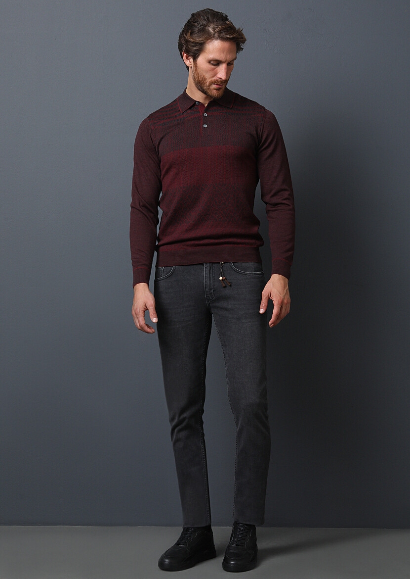 Antrasit Düz Slim Fit Denim Pamuk Karışımlı Pantolon - 3