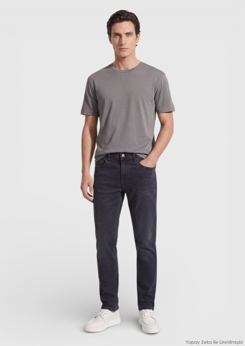 Antrasit Düz Slim Fit Denim Pamuk Karışımlı Pantolon - RAMSEY