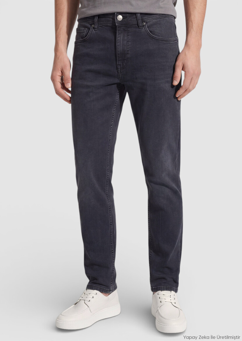 Antrasit Düz Slim Fit Denim Pamuk Karışımlı Pantolon - RAMSEY
