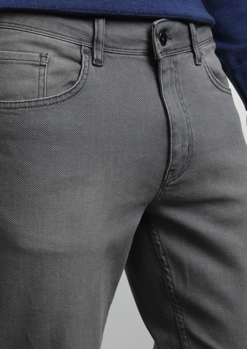 Antrasit Düz Slim Fit Denim Pamuk Karışımlı Pantolon - 3