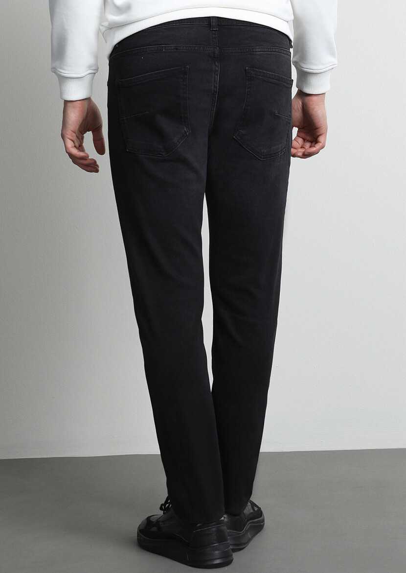 Antrasit Düz Slim Fit Denim Pamuk Karışımlı Pantolon - 3