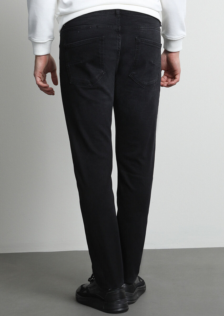 Antrasit Düz Slim Fit Denim Pamuk Karışımlı Pantolon - 3