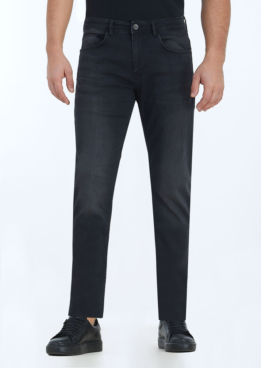 Antrasit Düz Slim Fit Denim Pamuk Karışımlı Pantolon - 2