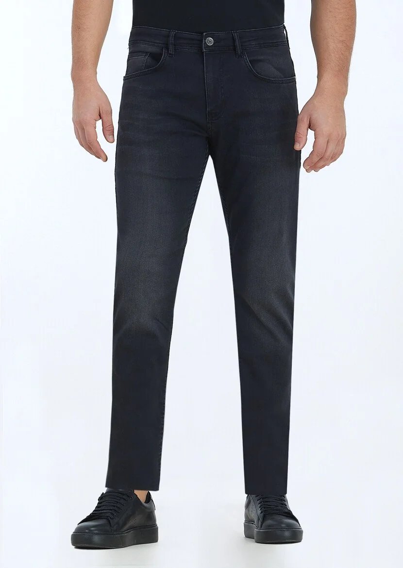 Antrasit Düz Slim Fit Denim Pamuk Karışımlı Pantolon 
