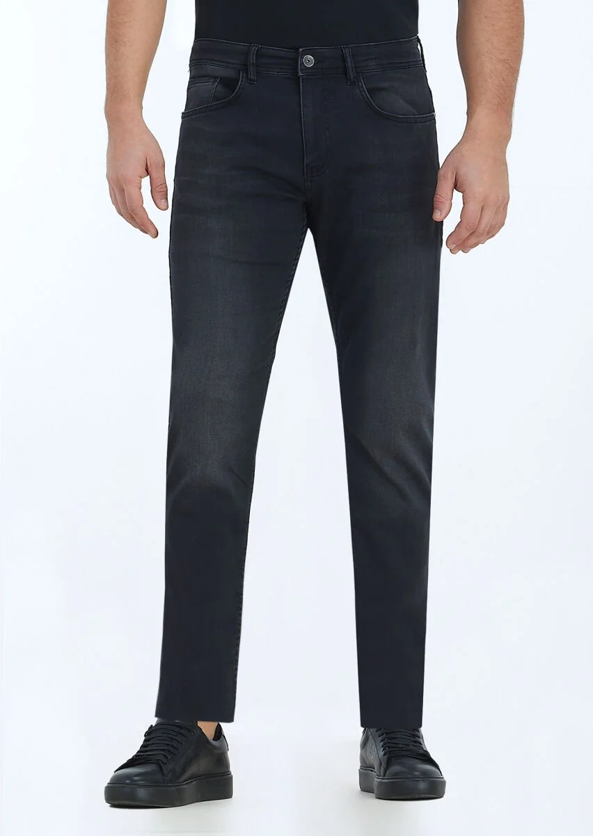 Antrasit Düz Slim Fit Denim Pamuk Karışımlı Pantolon - 2