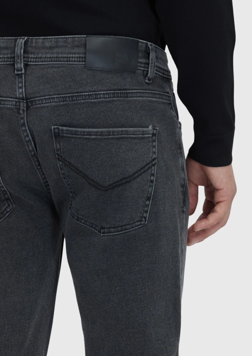 Antrasit Düz Slim Fit Denim Pamuk Karışımlı Pantolon - 4