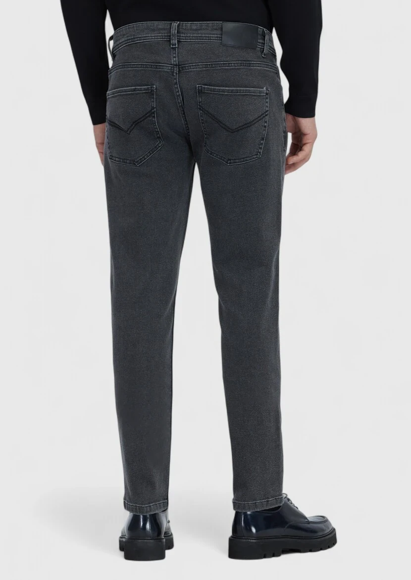 Antrasit Düz Slim Fit Denim Pamuk Karışımlı Pantolon - 5