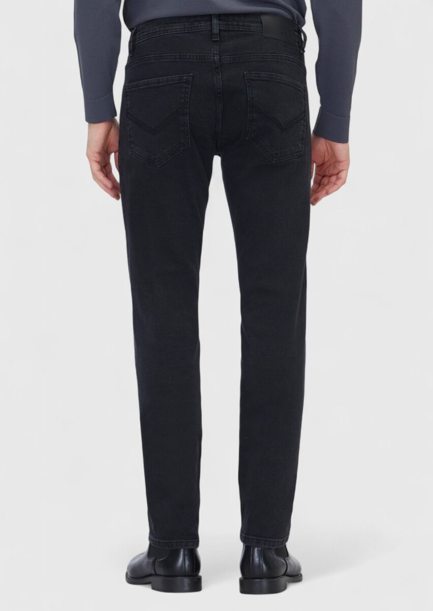 Antrasit Düz Slim Fit Denim Pamuk Karışımlı Pantolon - 5