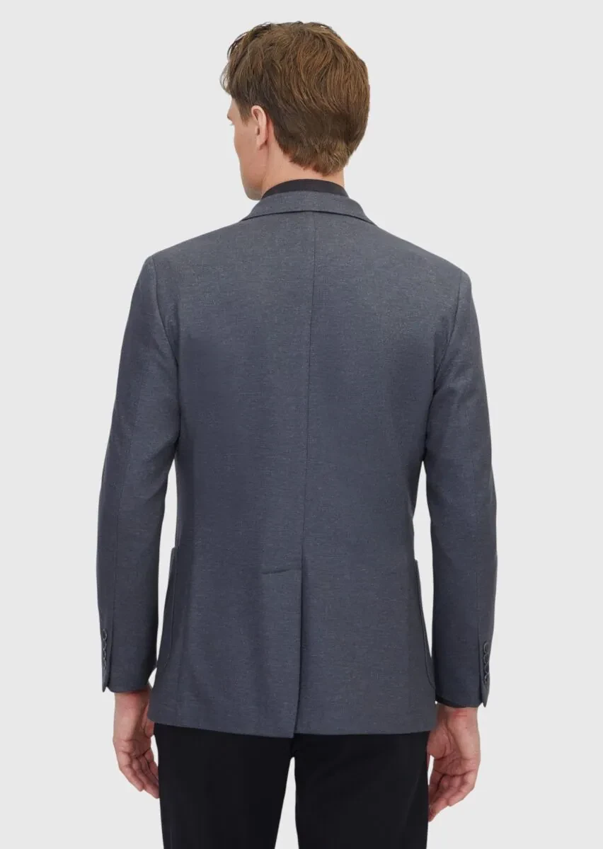 Antrasit Düz Yün Karışımlı Örme Ceket - 7