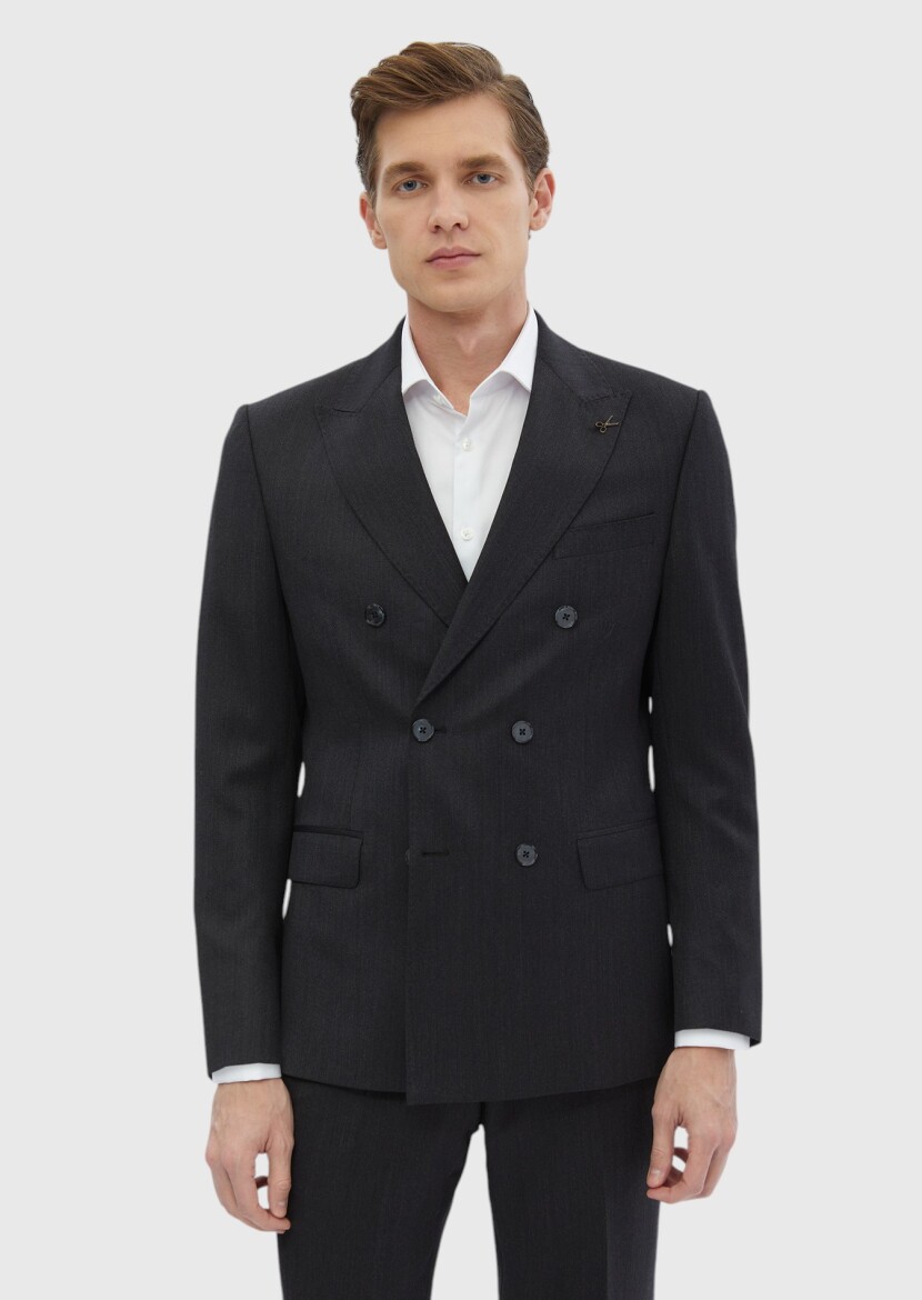 Antrasit Düz Zeroweight Slim Fit %100 Yün Takım Elbise 