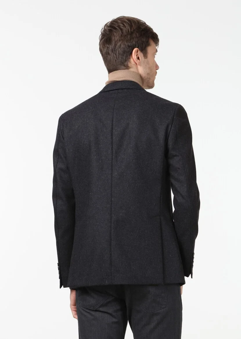Antrasit Düz Zeroweight Slim Fit Yün Karışımlı Ceket - 4