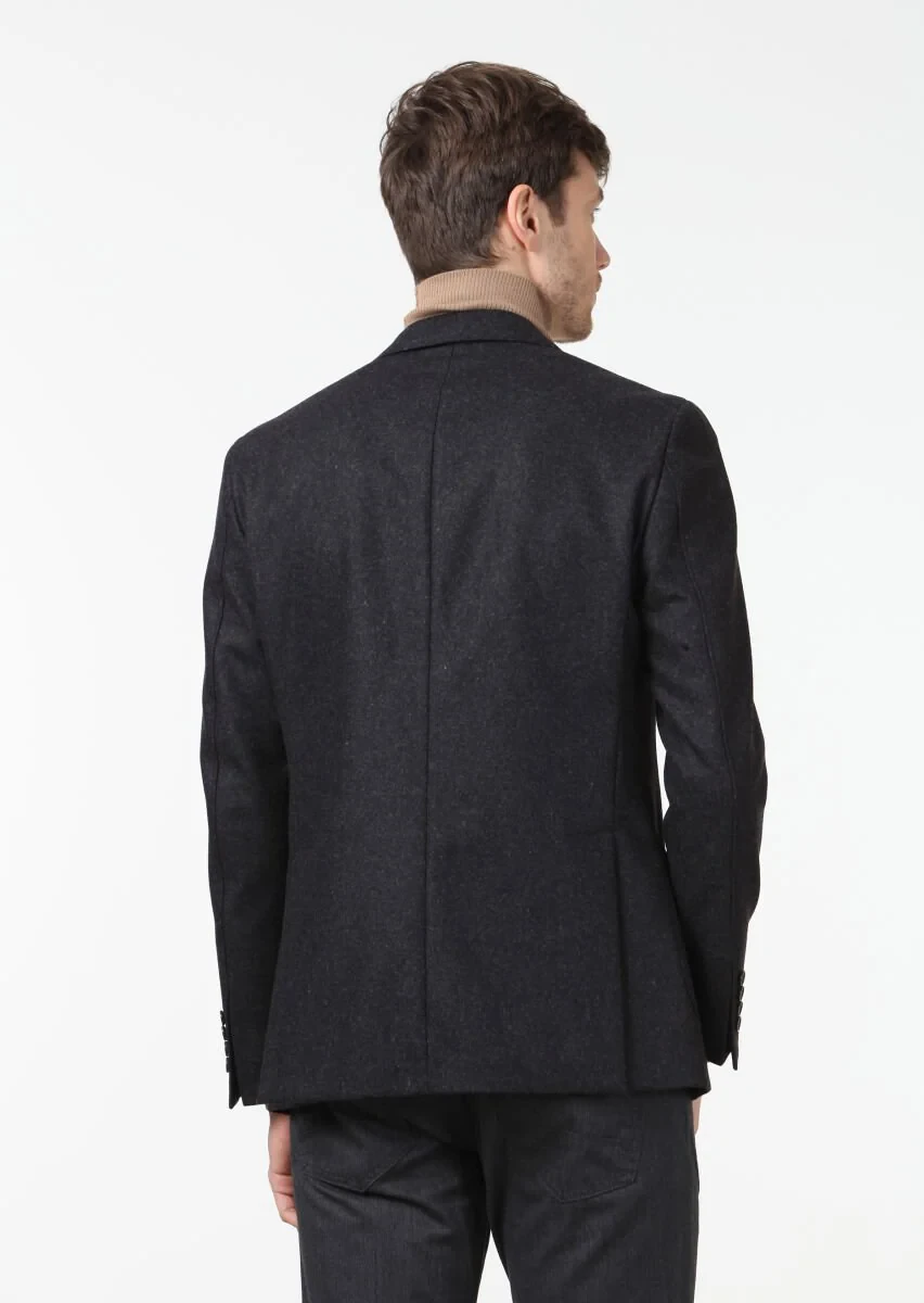 Antrasit Düz Zeroweight Slim Fit Yün Karışımlı Ceket - 4